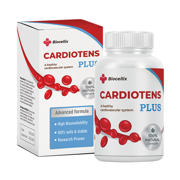 Envase de Cardiotens Plus, suplemento de bienestar